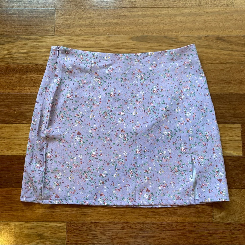 purple lavender floral print mini skirt cottagecore